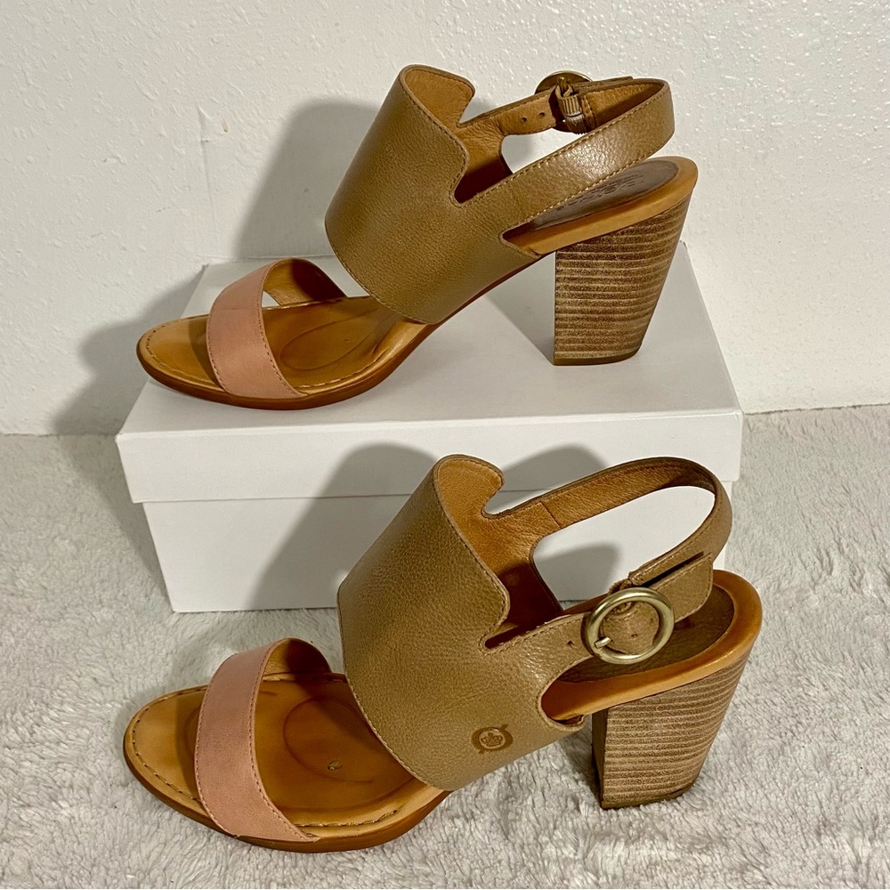 Born Cindie Two-Tone Leather Heeled Open Toe Sandals Women’s Size 11M Slingback - Picture 3 of 13